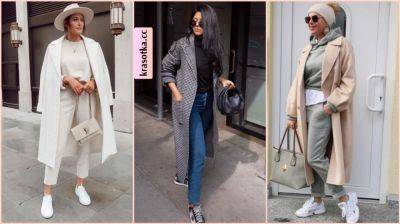 14 примеров как стильно и модно носить пальто с кроссовками - krasotka.cc